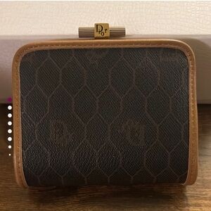 Dior Honeycomb Vintage Brown Clasp Wallet Excellent